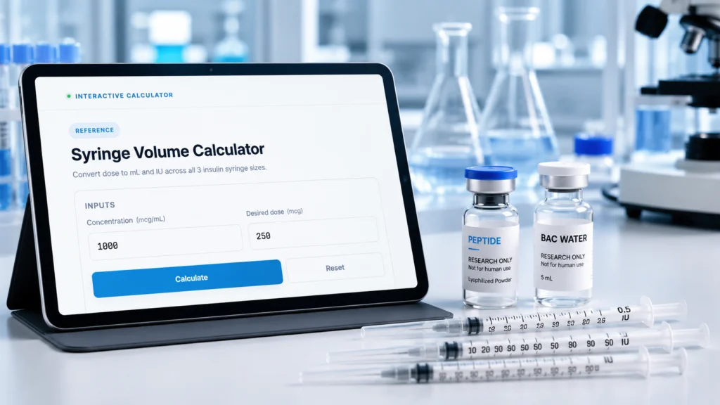 Peptide reconstitution calculator with syringe markings