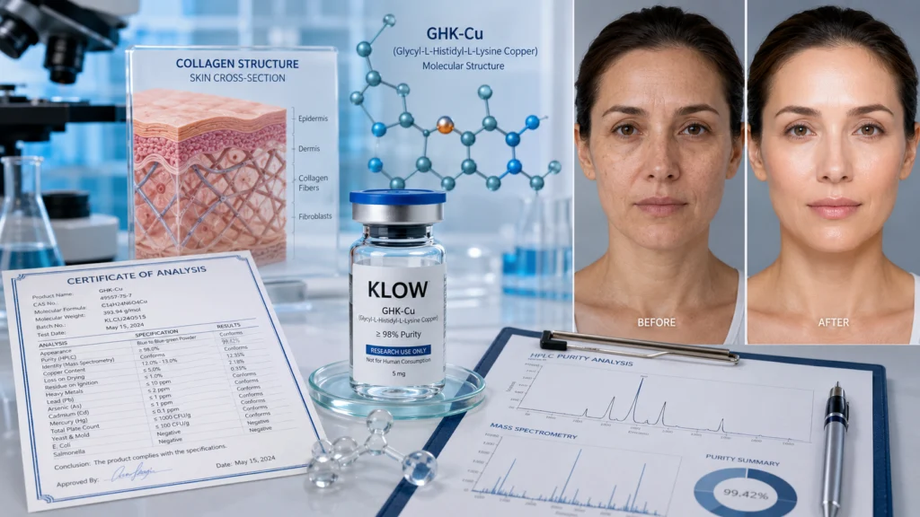 KLOW research vial beside COA document